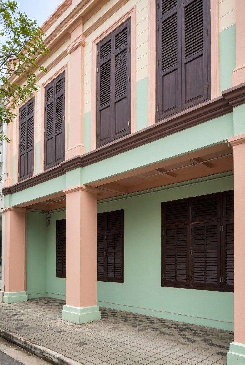 Painted shophouse facade
